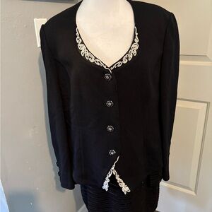 St. John Evening by Marie Gray Black Blazer with White Embroidery